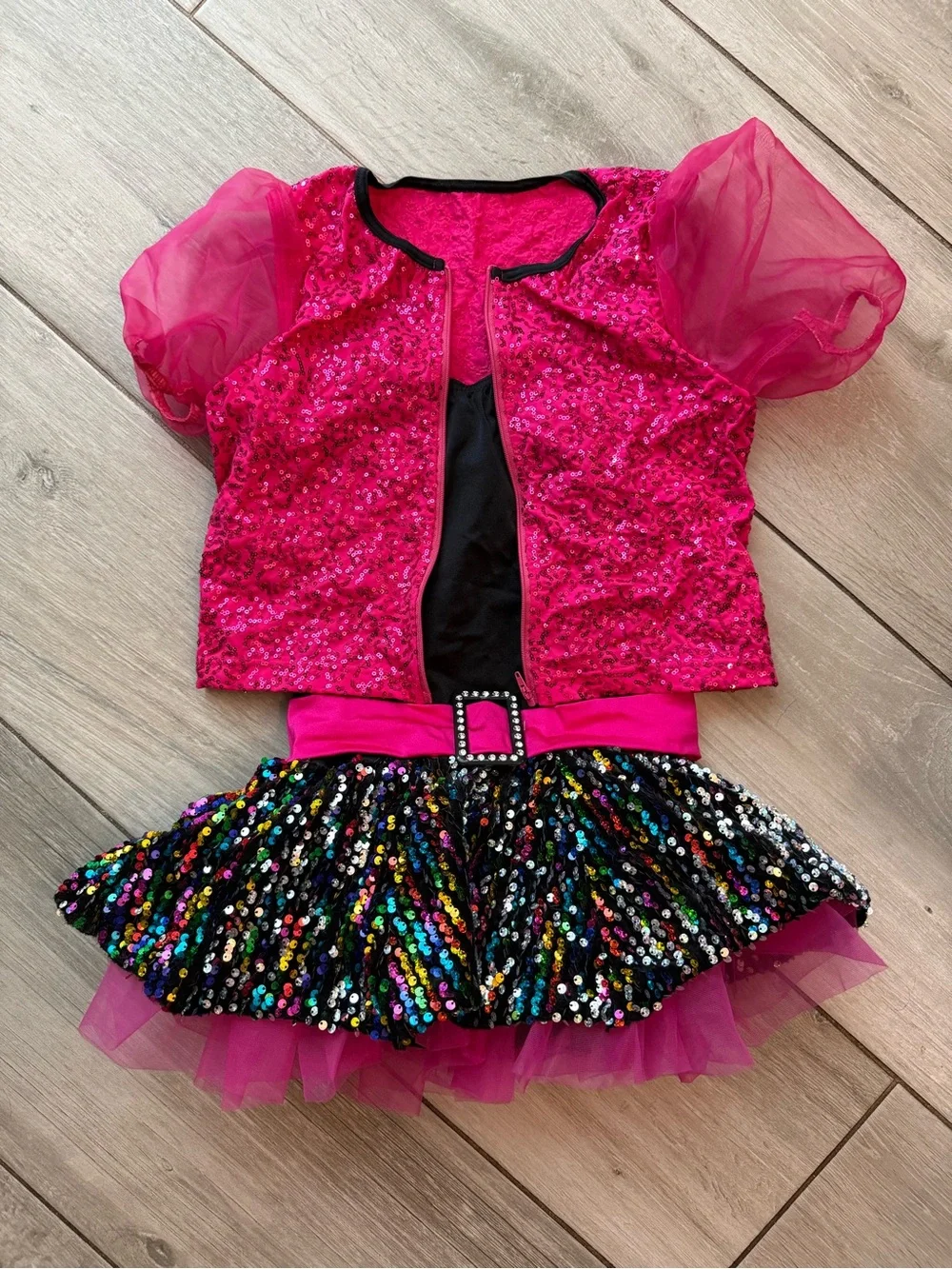 Weissman Black and Hot Pink Sequin Tutu Set with Multicolor Sequins